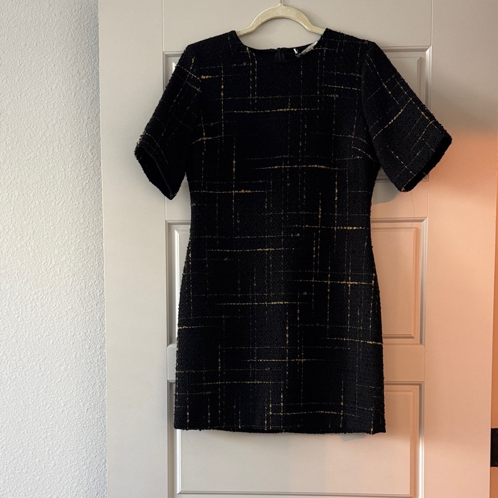 Zara Black and Gold Checkered Mini Dress